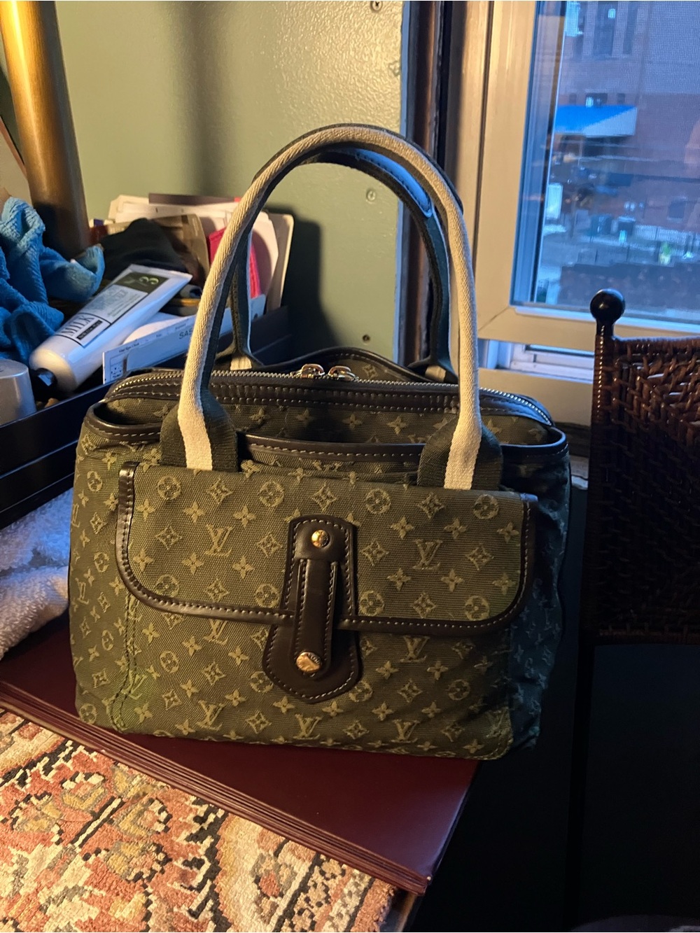 Louis Vuitton Olive Monogram Canvas Briefcase with Dark Trim